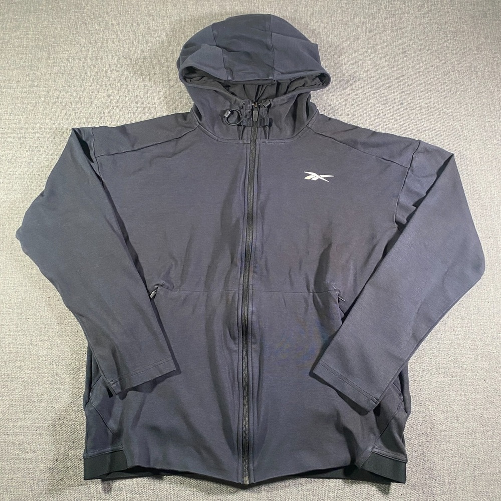 Reebok Sample Full Zip Performance Hoodie Jacket Mens Size Medium Black‎ Stretch